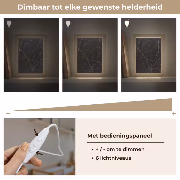 Natuursteen - Marmerpatroon - Abstract - Modern - Zwart - Goud Light Box met kabel (Wandlamp) klein -USP_dimbaarNL