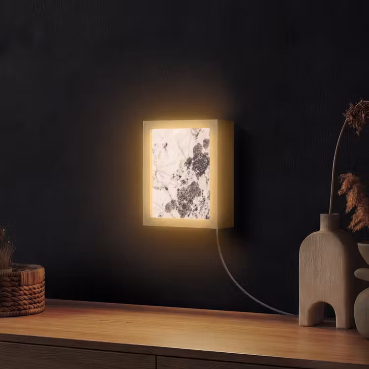 Natuursteen - Patroon - Abstract - Beige - Grijs Light Box met kabel (Wandlamp) klein -sfeer1
