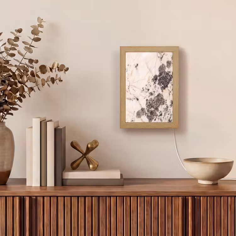 Natuursteen - Patroon - Abstract - Beige - Grijs Light Box met kabel (Wandlamp) klein -sfeer2