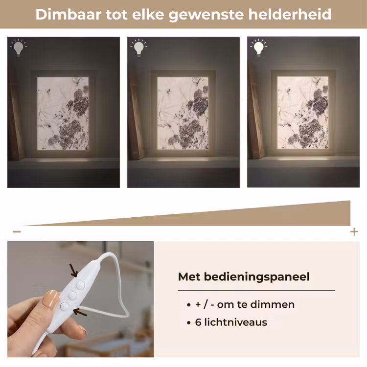 Natuursteen - Patroon - Abstract - Beige - Grijs Light Box met kabel (Wandlamp) klein -USP_dimbaarNL