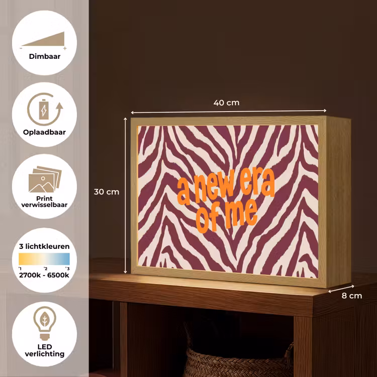 New era - Bordeaux - Zebraprint Light Box met batterij (Wandlamp) middel -USP_websiteoverzichtNL