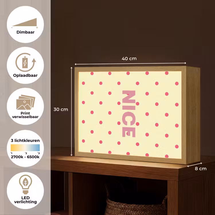 Nice - Stippen - Roze - Geel Light Box met batterij (Wandlamp) middel -USP_websiteoverzichtNL