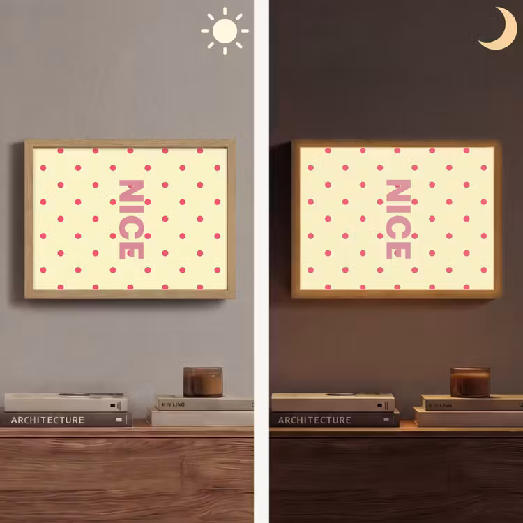 Nice - Stippen - Roze - Geel Light Box met batterij (Wandlamp) middel -sfeer3