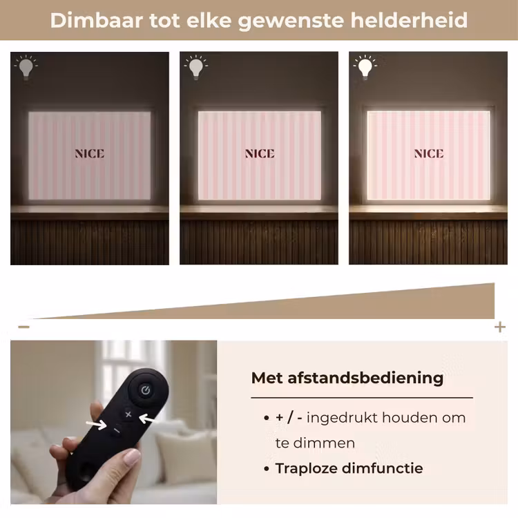 Nice - Strepen - Roze Light Box met batterij (Wandlamp) middel -USP_dimbaarNL