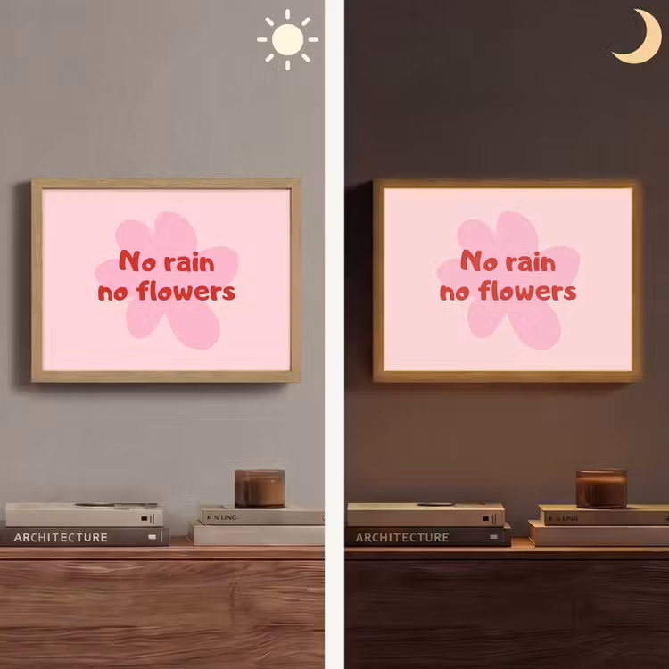 No rain no flowers - Bloem - Roze Light Box met batterij (Wandlamp) middel -sfeer3