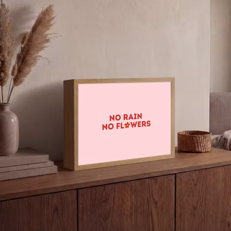 No rain no flowers - Minimalistisch - Roze - Bloem Light Box met batterij (Wandlamp) middel -sfeer2
