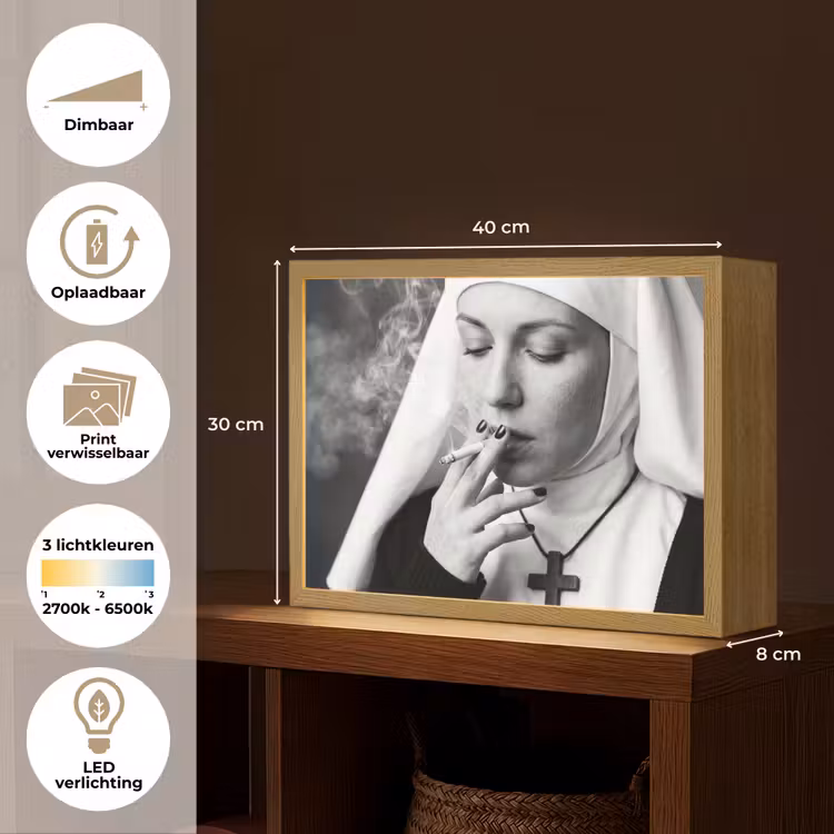Non - Roken - Portret - Zwart - Wit - Rebels Light Box met batterij (Wandlamp) middel -USP_websiteoverzichtNL