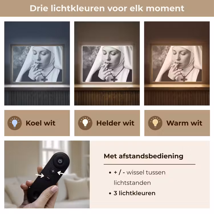 Non - Roken - Portret - Zwart - Wit - Rebels Light Box met batterij (Wandlamp) middel -USP_lichtkleurNL