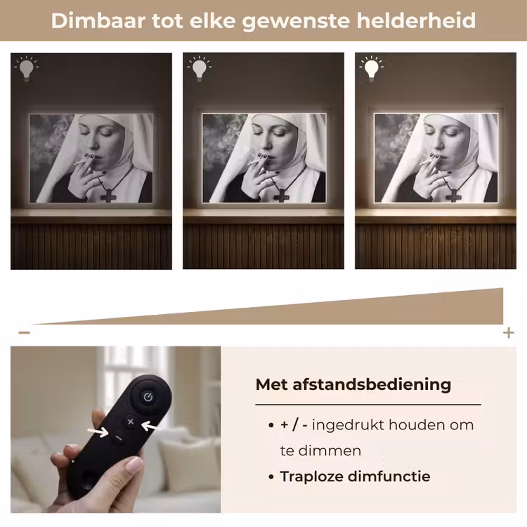 Non - Roken - Portret - Zwart - Wit - Rebels Light Box met batterij (Wandlamp) middel -USP_dimbaarNL