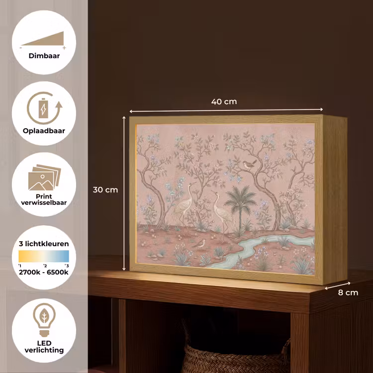 Nostalgisch - Reigers - Roze Light Box met batterij (Wandlamp) middel -USP_websiteoverzichtNL