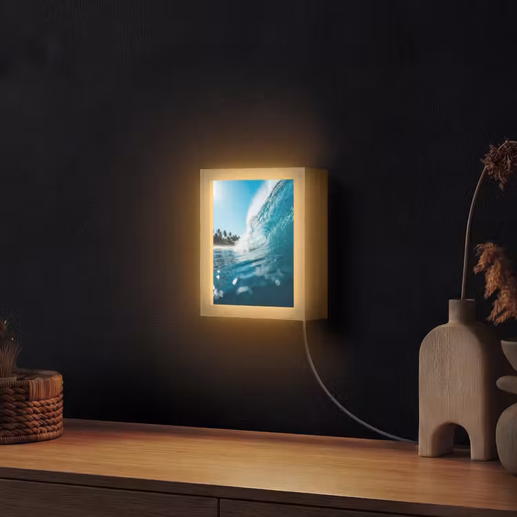 Oceaan - Golf - Strand - Natuur - Blauw Light Box met kabel (Wandlamp) klein -sfeer1