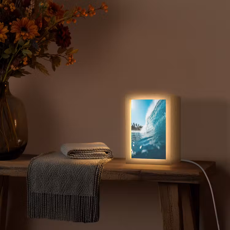 Oceaan - Golf - Strand - Natuur - Blauw Light Box met kabel (Wandlamp) klein -sfeer4