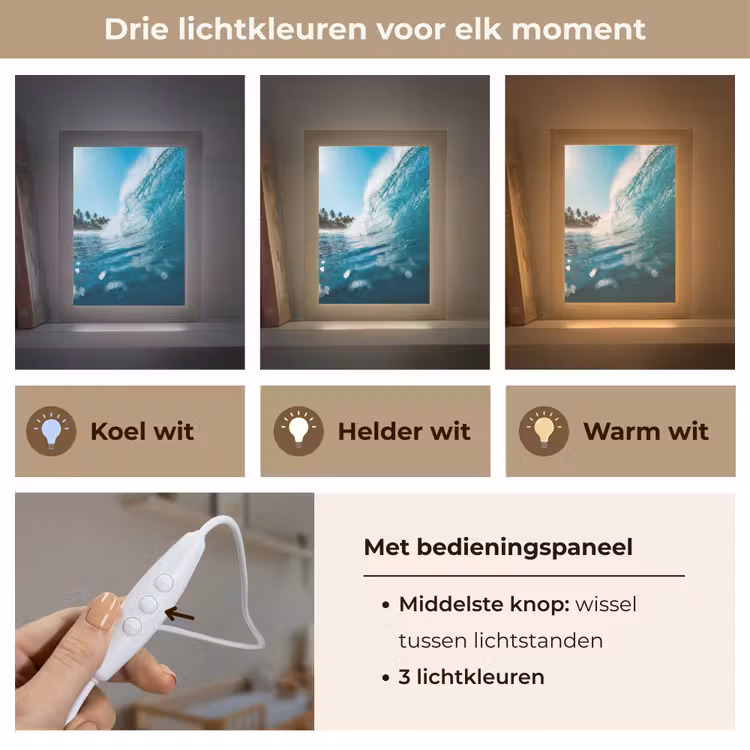 Oceaan - Golf - Strand - Natuur - Blauw Light Box met kabel (Wandlamp) klein -USP_lichtkleurNL