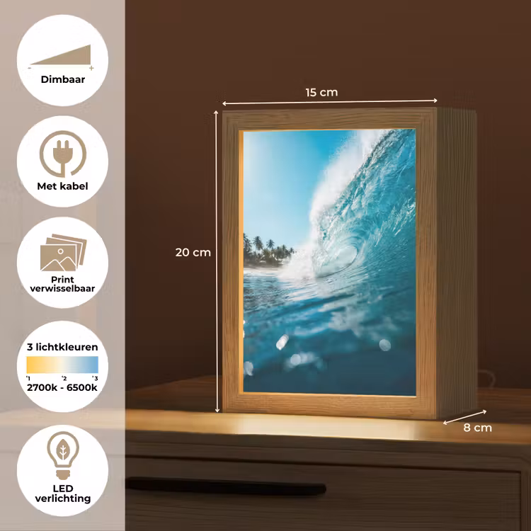 Oceaan - Golf - Strand - Natuur - Blauw Light Box met kabel (Wandlamp) klein -USP_websiteoverzichtNL