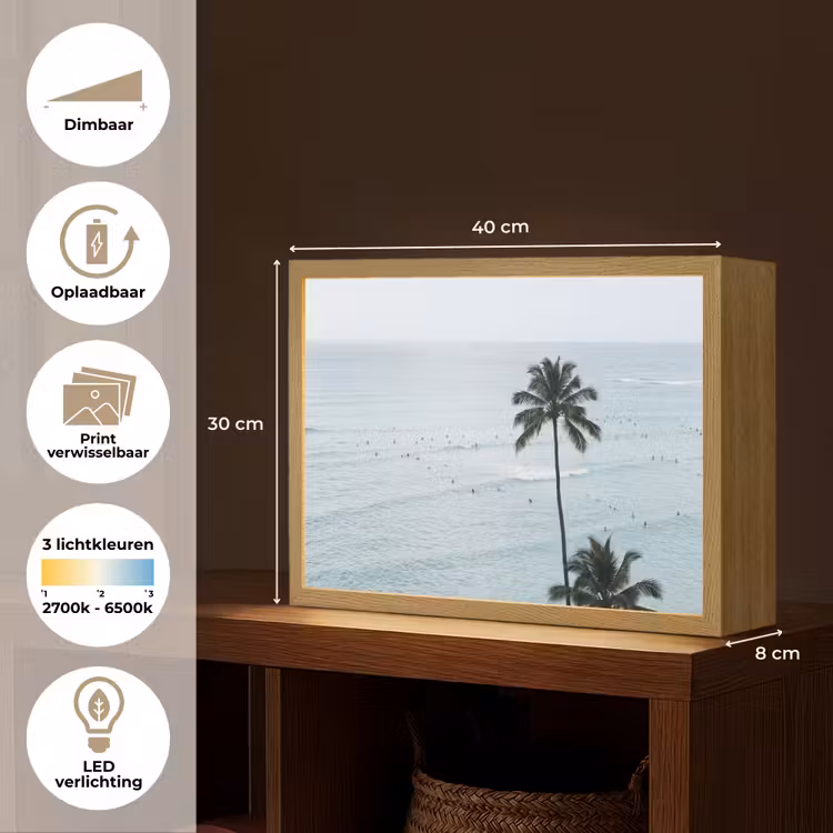 Oceaan - Palmbomen - Surfers Light Box met batterij (Wandlamp) middel -USP_websiteoverzichtNL