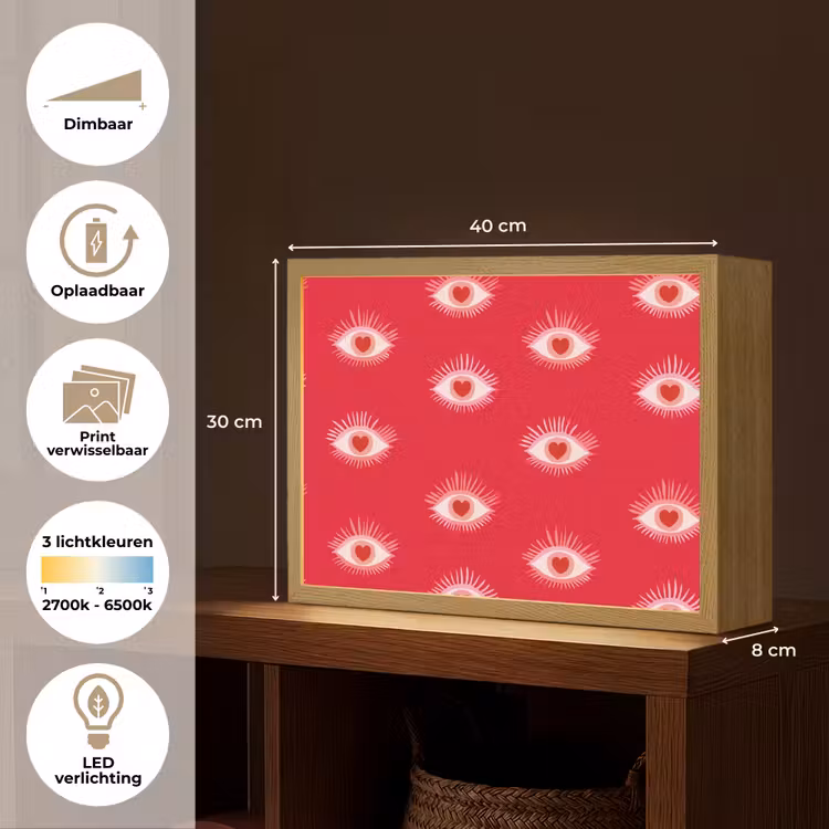 Ogen - Hart - Abstract - Rood - Roze Light Box met batterij (Wandlamp) middel 907 -USP_websiteoverzichtNL