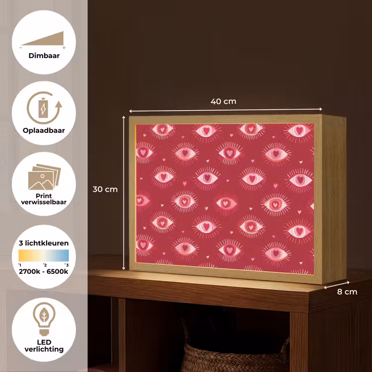 Ogen - Patroon - Roze - Donkerrood Light Box met batterij (Wandlamp) middel 907 -USP_websiteoverzichtNL