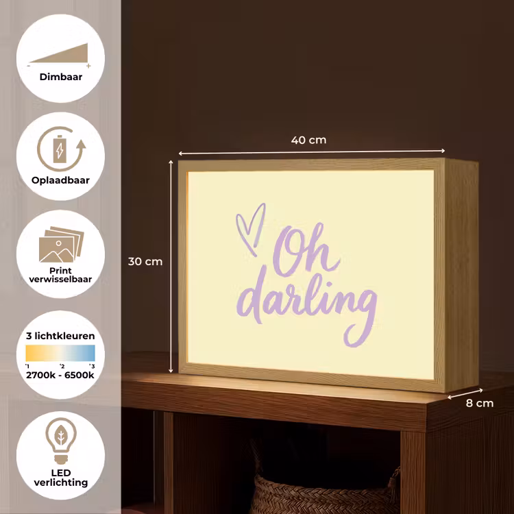 Oh darling - Geel - Hart Light Box met batterij (Wandlamp) middel -USP_websiteoverzichtNL
