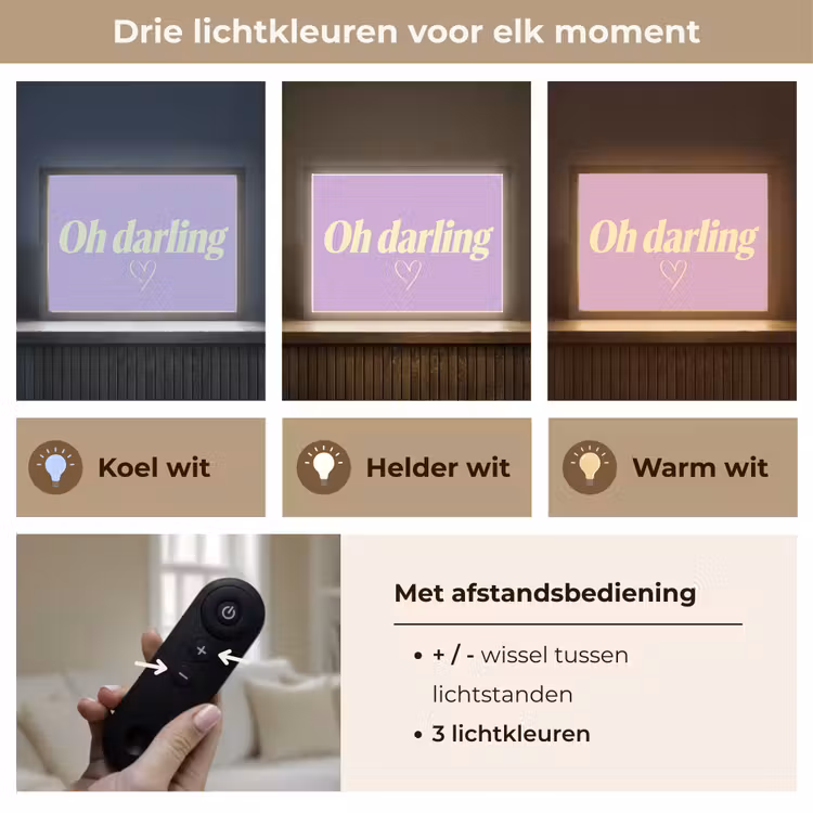 Oh darling - Hart - Paars Light Box met batterij (Wandlamp) middel -USP_lichtkleurNL
