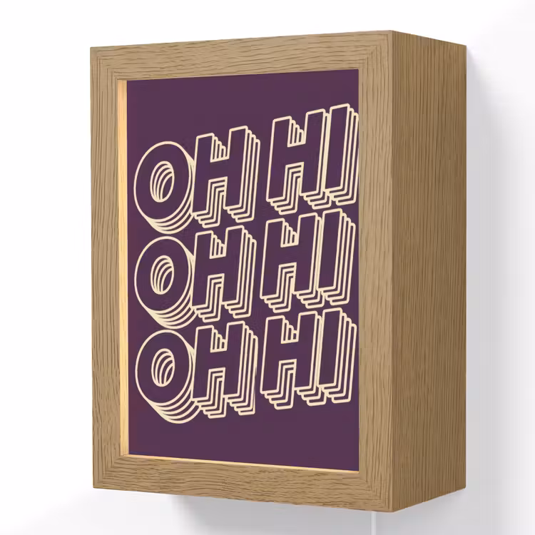 Oh hi - Paars - 3D Light Box met kabel (Wandlamp) klein -3d