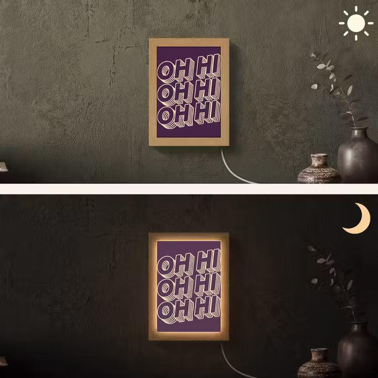 Oh hi - Paars - 3D Light Box met kabel (Wandlamp) klein -sfeer3