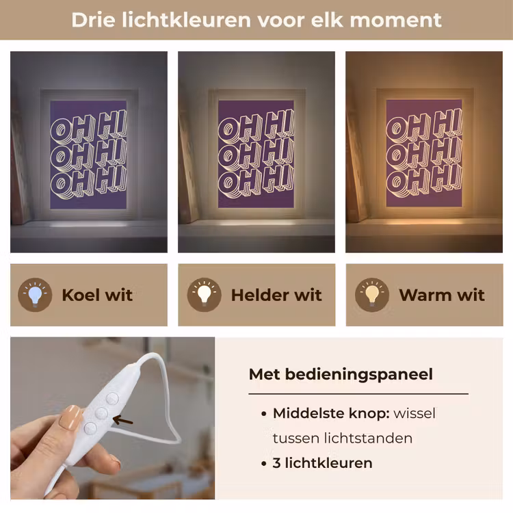 Oh hi - Paars - 3D Light Box met kabel (Wandlamp) klein -USP_lichtkleurNL