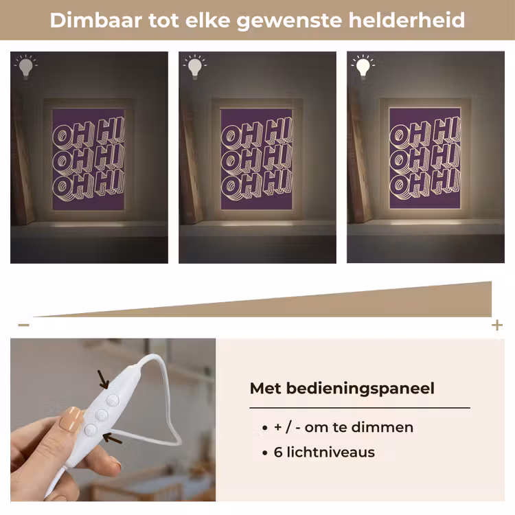 Oh hi - Paars - 3D Light Box met kabel (Wandlamp) klein -USP_dimbaarNL