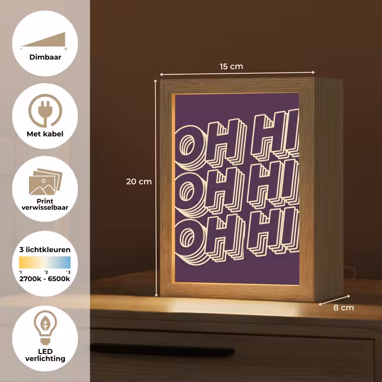 Oh hi - Paars - 3D Light Box met kabel (Wandlamp) klein -USP_websiteoverzichtNL