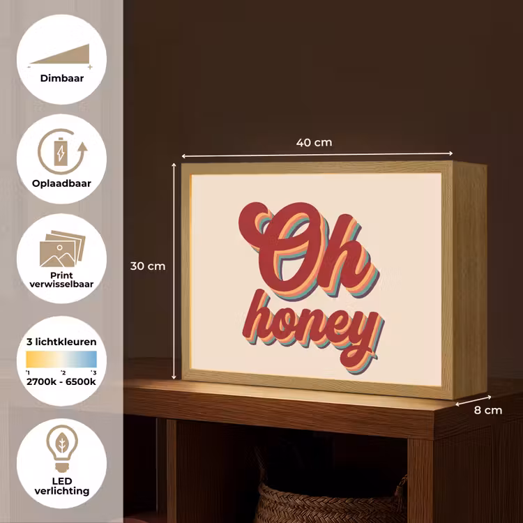 Oh honey - Rood - Schaduw Light Box met batterij (Wandlamp) middel -USP_websiteoverzichtNL