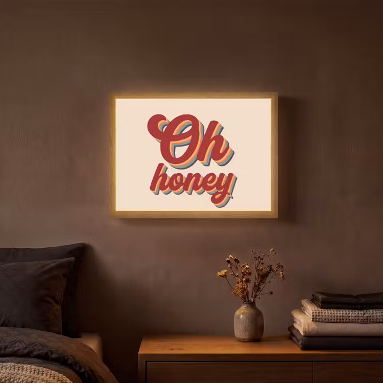 Oh honey - Rood - Schaduw Light Box met batterij (Wandlamp) middel -sfeer4
