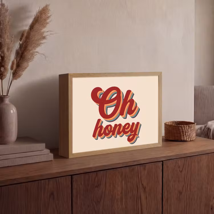 Oh honey - Rood - Schaduw Light Box met batterij (Wandlamp) middel -sfeer2