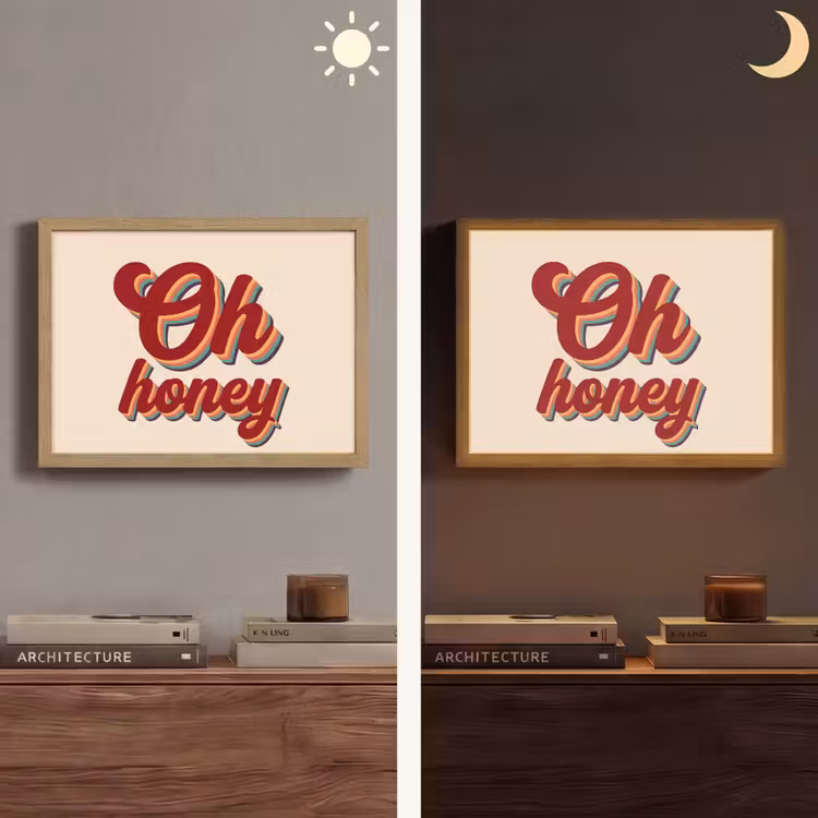 Oh honey - Rood - Schaduw Light Box met batterij (Wandlamp) middel -sfeer3