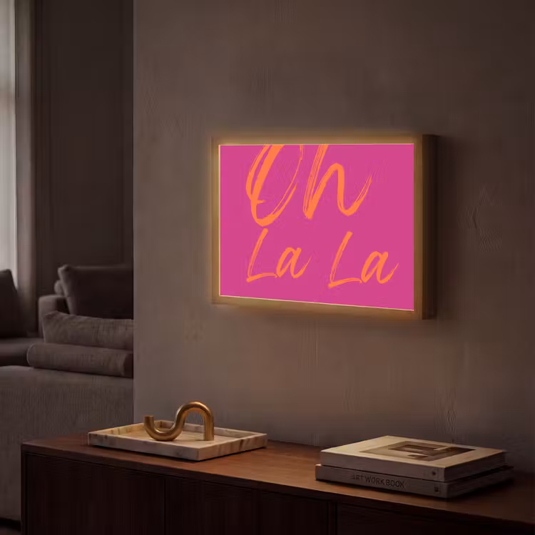 Oh la la - Oranje - Roze Light Box met batterij (Wandlamp) middel -sfeer1