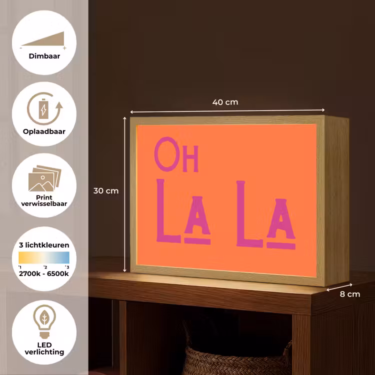 Oh la la - Oranje - Roze - Scheeflettertype Light Box met batterij (Wandlamp) middel -USP_websiteoverzichtNL