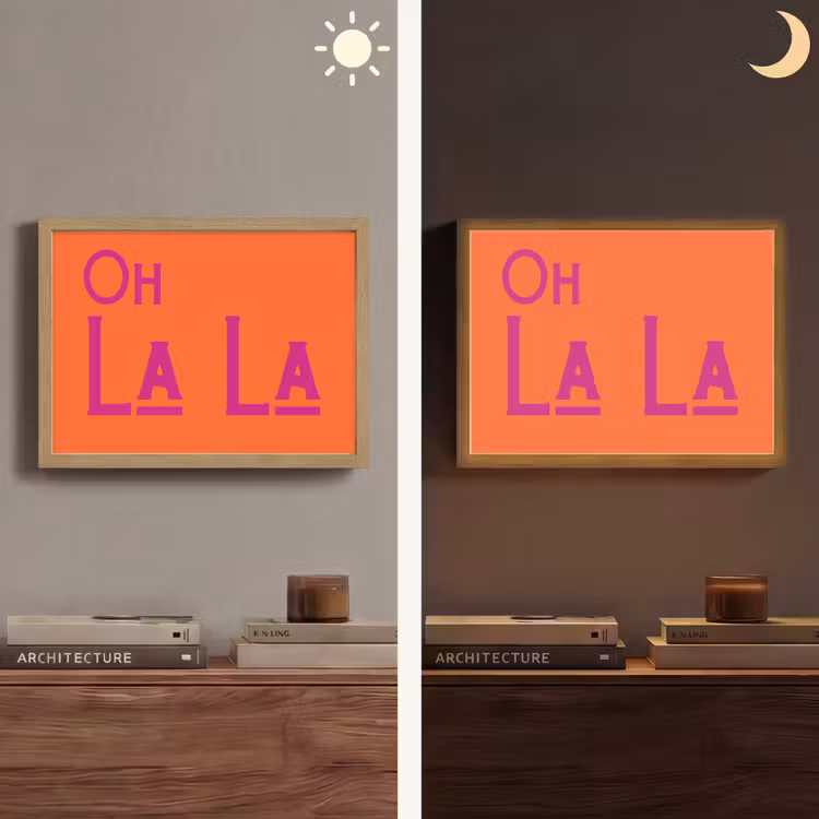 Oh la la - Oranje - Roze - Scheeflettertype Light Box met batterij (Wandlamp) middel -sfeer3