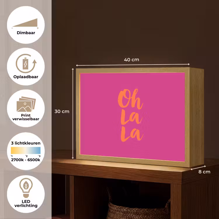 Oh la la - Roze - Oranje - Minimalistisch Light Box met batterij (Wandlamp) middel -USP_websiteoverzichtNL