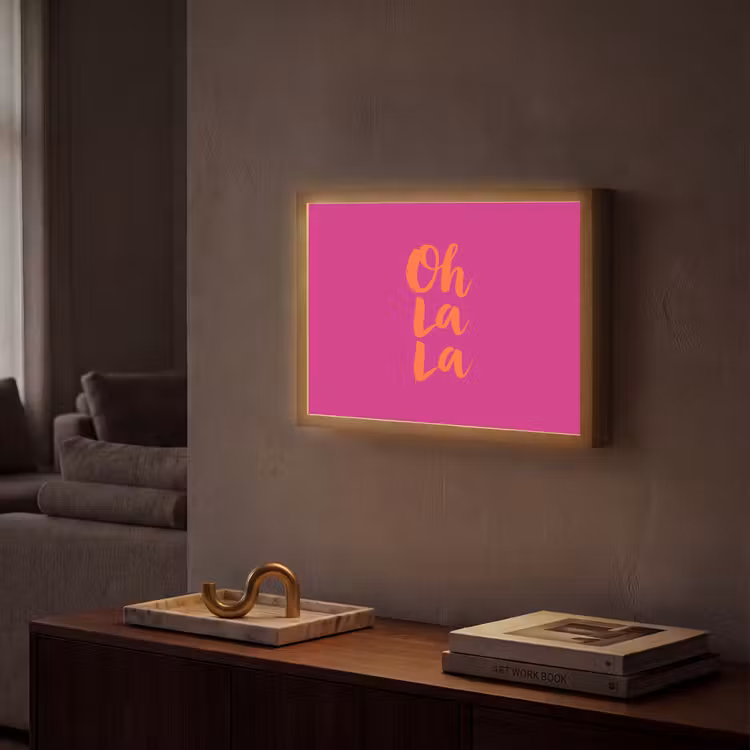 Oh la la - Roze - Oranje - Minimalistisch Light Box met batterij (Wandlamp) middel -sfeer1