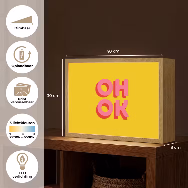 Oh ok - 3D - Geel - Roze Light Box met batterij (Wandlamp) middel -USP_websiteoverzichtNL