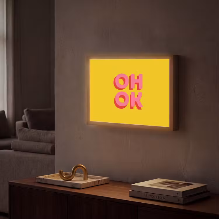 Oh ok - 3D - Geel - Roze Light Box met batterij (Wandlamp) middel -sfeer1