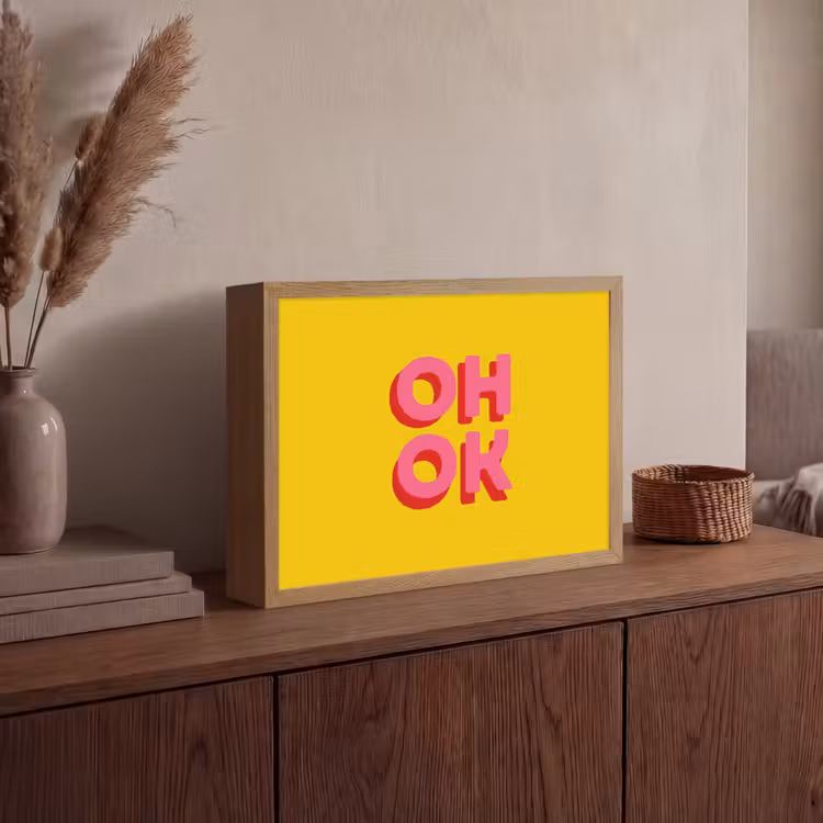 Oh ok - 3D - Geel - Roze Light Box met batterij (Wandlamp) middel -sfeer2