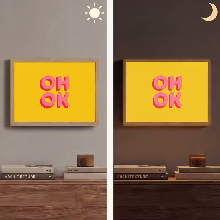 Oh ok - 3D - Geel - Roze Light Box met batterij (Wandlamp) middel -sfeer3