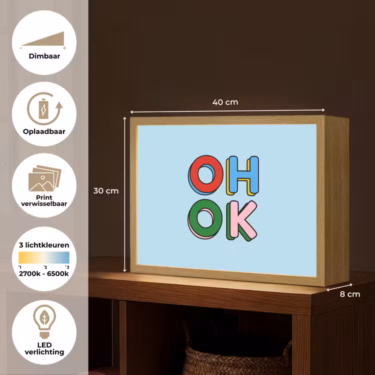 Oh ok - Blauw - Kleurrijk Light Box met batterij (Wandlamp) middel -USP_websiteoverzichtNL