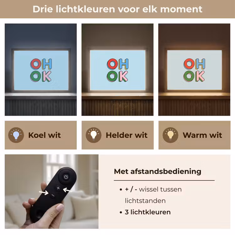 Oh ok - Blauw - Kleurrijk Light Box met batterij (Wandlamp) middel -USP_lichtkleurNL