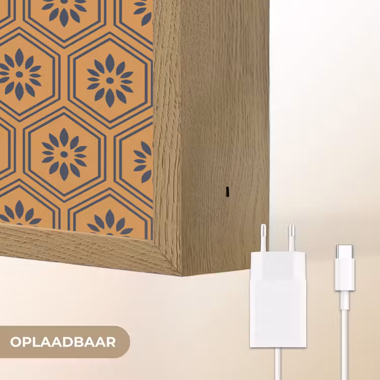 Okergeel - Patroon - Bloem - Donkerblauw Light Box met batterij (Wandlamp) middel 907 -USP_websiteoplaadbaarNL