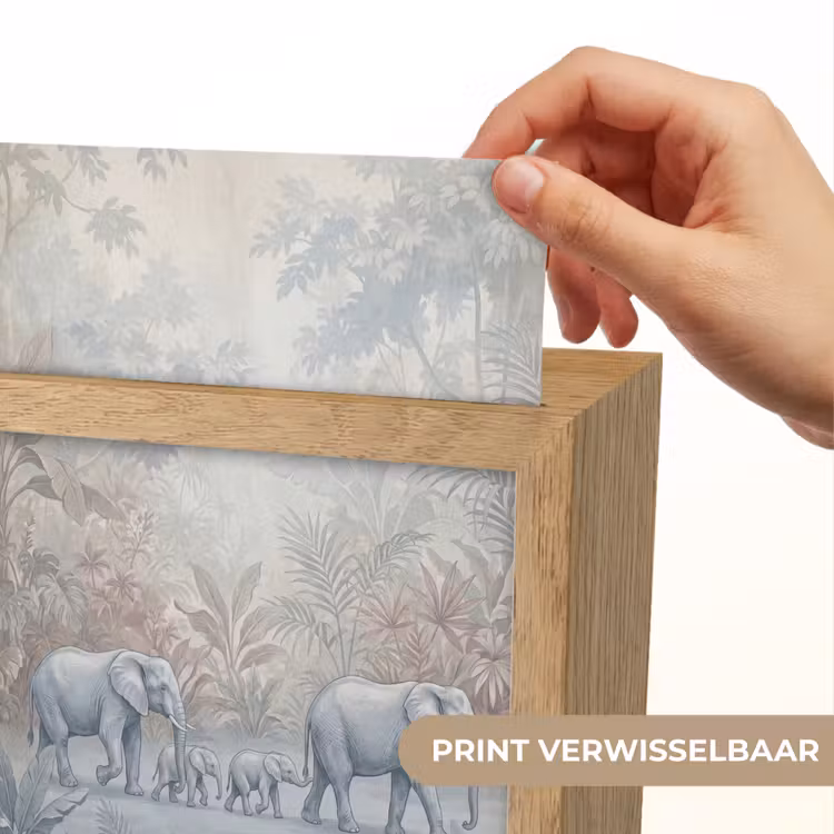 Olifant - Familie - Jungle - Illustratie - Grijs Light Box met kabel (Wandlamp) klein -USP_websiteprintNL
