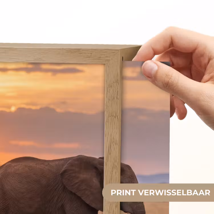 Olifanten - Savanne - Zonsondergang - Afrika - Warm Light Box met batterij (Wandlamp) middel -USP_websiteprintNL