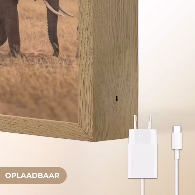 Olifanten - Savanne - Zonsondergang - Afrika - Warm Light Box met batterij (Wandlamp) middel -USP_websiteoplaadbaarNL