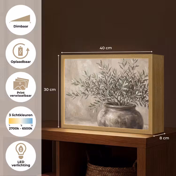 Olijfplant - Aardenpot - Abstract - Beige Light Box met batterij (Wandlamp) middel -USP_websiteoverzichtNL