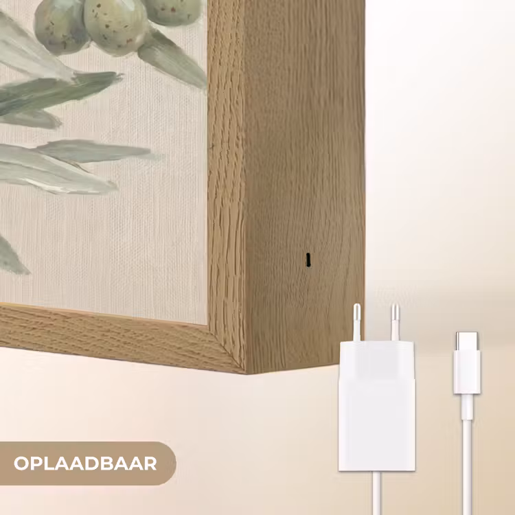 Olijftak - Bladeren - Natuur - Groen - Beige Light Box met batterij (Wandlamp) middel -USP_websiteoplaadbaarNL