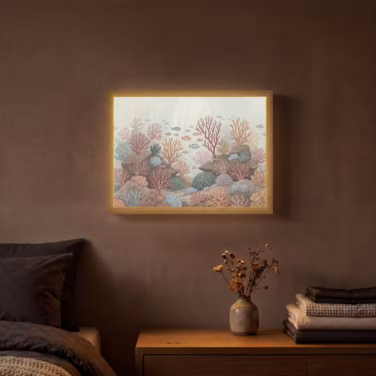 Onderwater - Koraal - Vis - Natuur Light Box met batterij (Wandlamp) middel -sfeer4